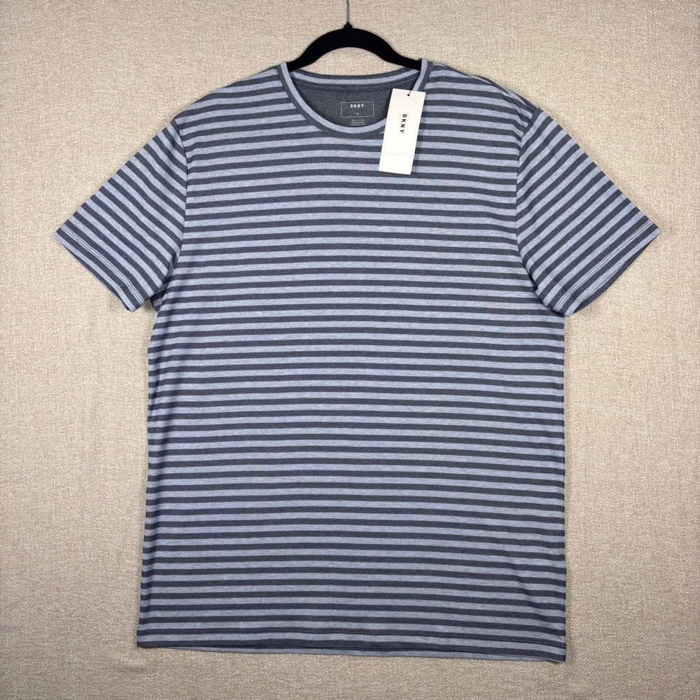 DKNY Mens Pima Cotton Striped T-Shirt Navy Blue Crewneck‎ XL M1860019